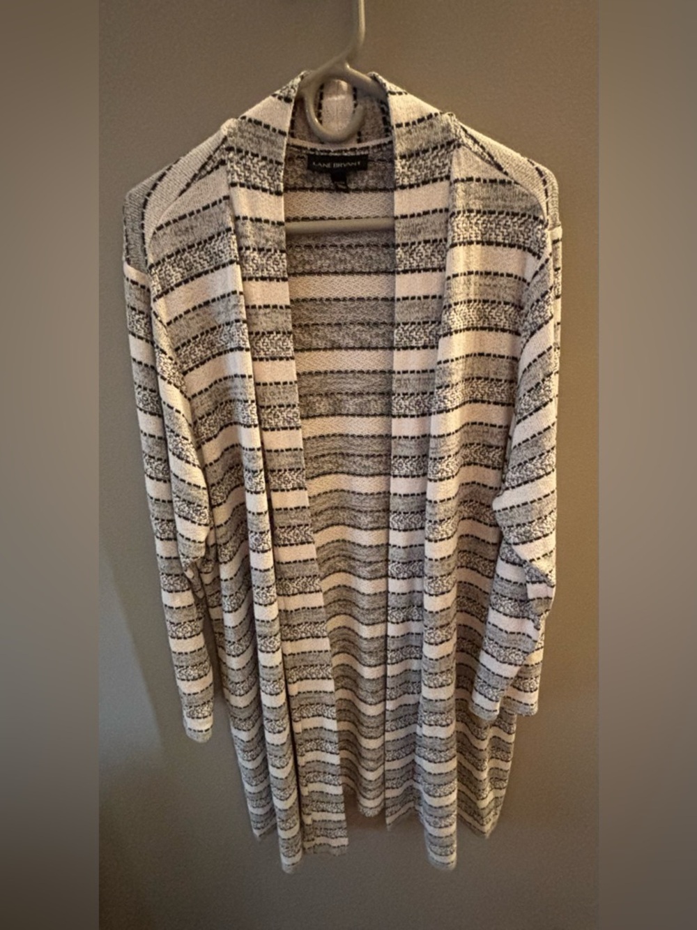 Lane Bryant Black & White Striped Open Cardigan Sweater